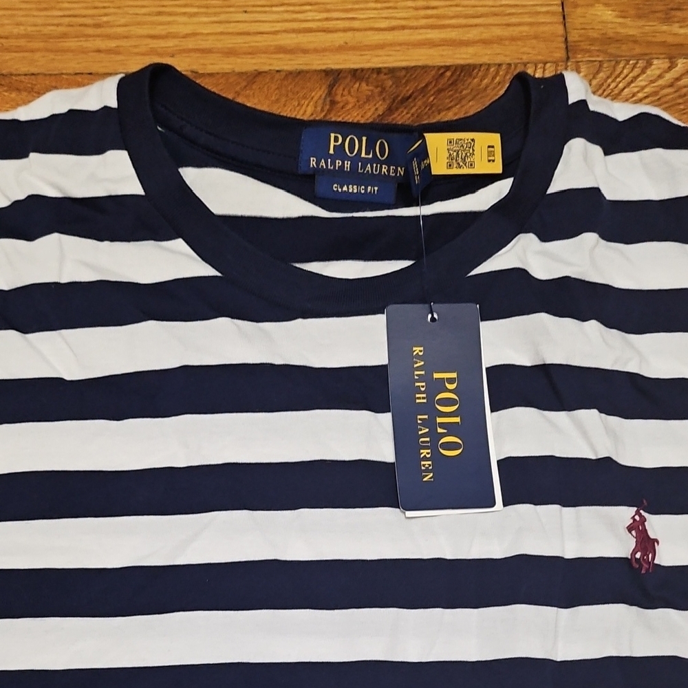 Polo by Ralph Lauren Men's Tee in Navy and White Stripes
